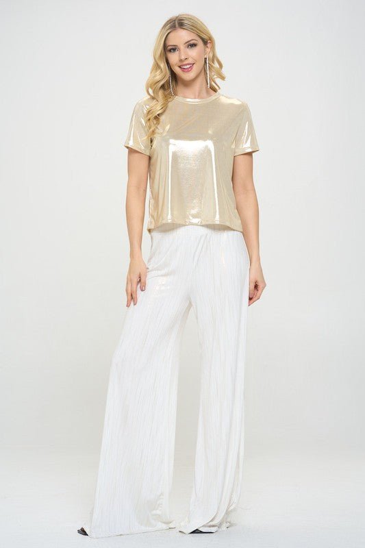 Metallic Short Sleeve Top - Smile, Earn, Grow