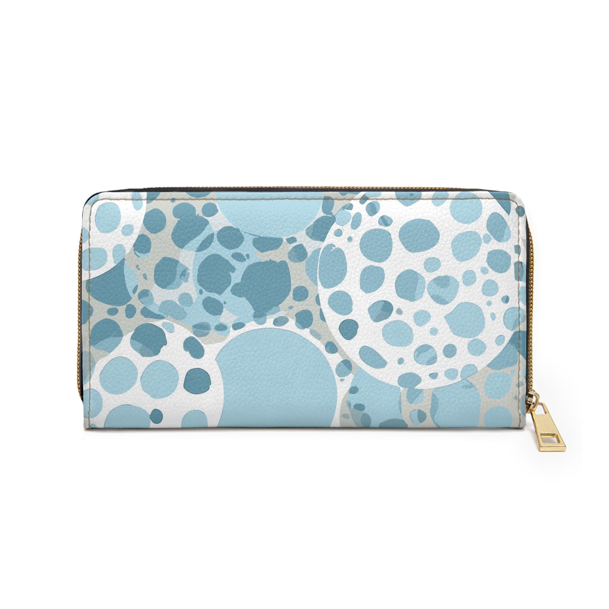 Blue and White Circular Spotted Illustration Womens Zipper Wallet Clutch Purse-1