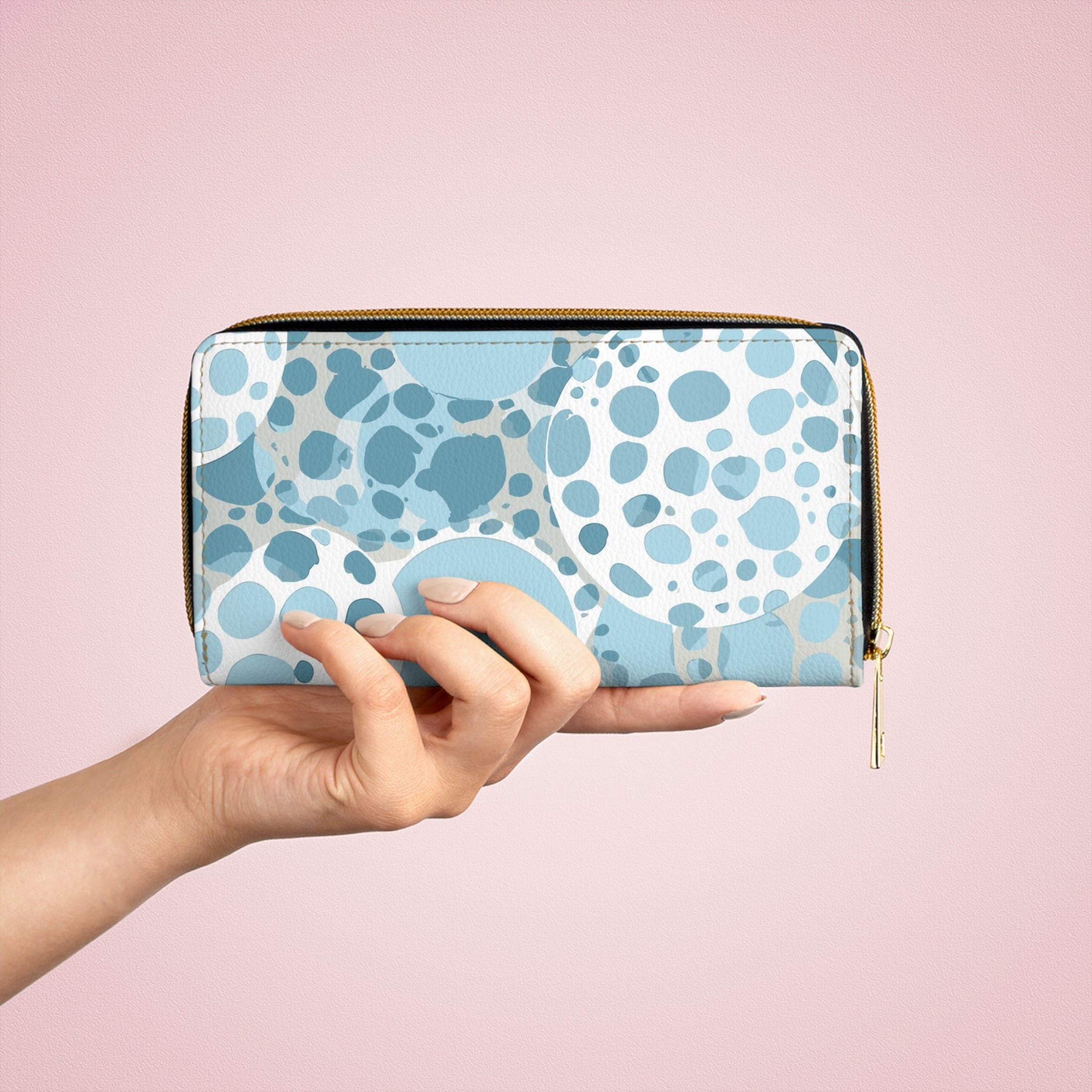 Blue and White Circular Spotted Illustration Womens Zipper Wallet Clutch Purse-4