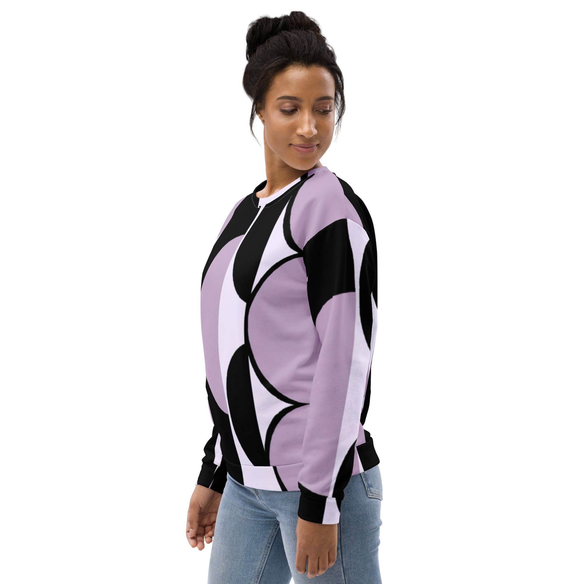 Graphic Sweatshirt for Women Geometric Lavender and Black Pattern