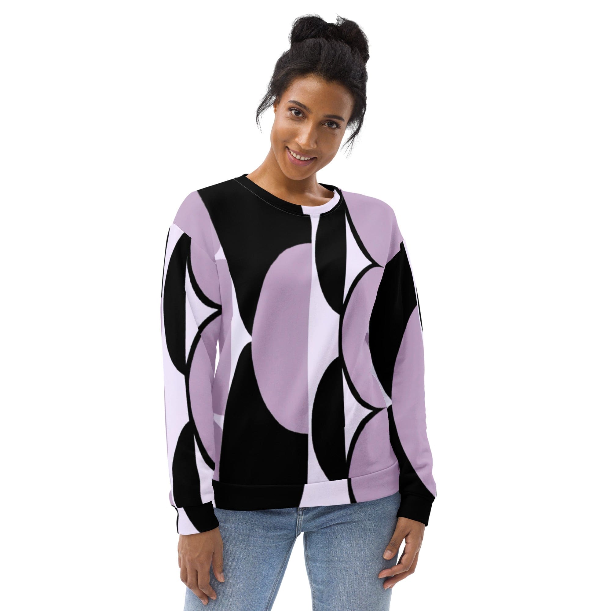 Graphic Sweatshirt for Women Geometric Lavender and Black Pattern