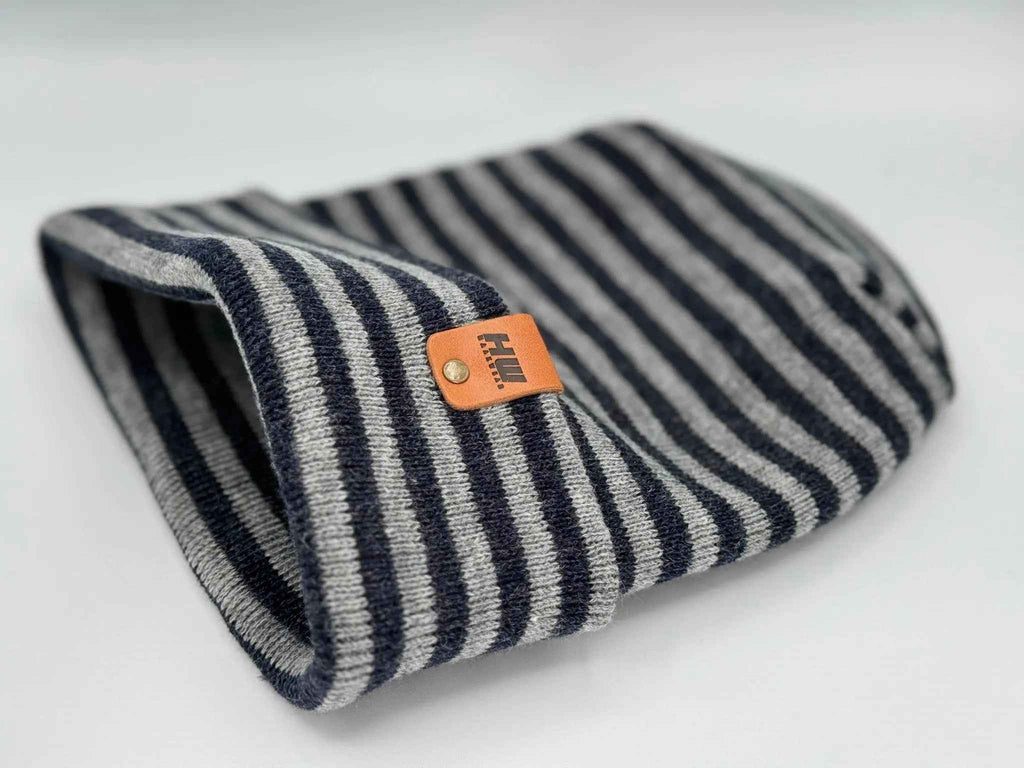HAAKWEAR H Stitch RORO Cuffed Beanie (Patented Design) Gray / Denim, Made in USA - Smile, Earn, Grow