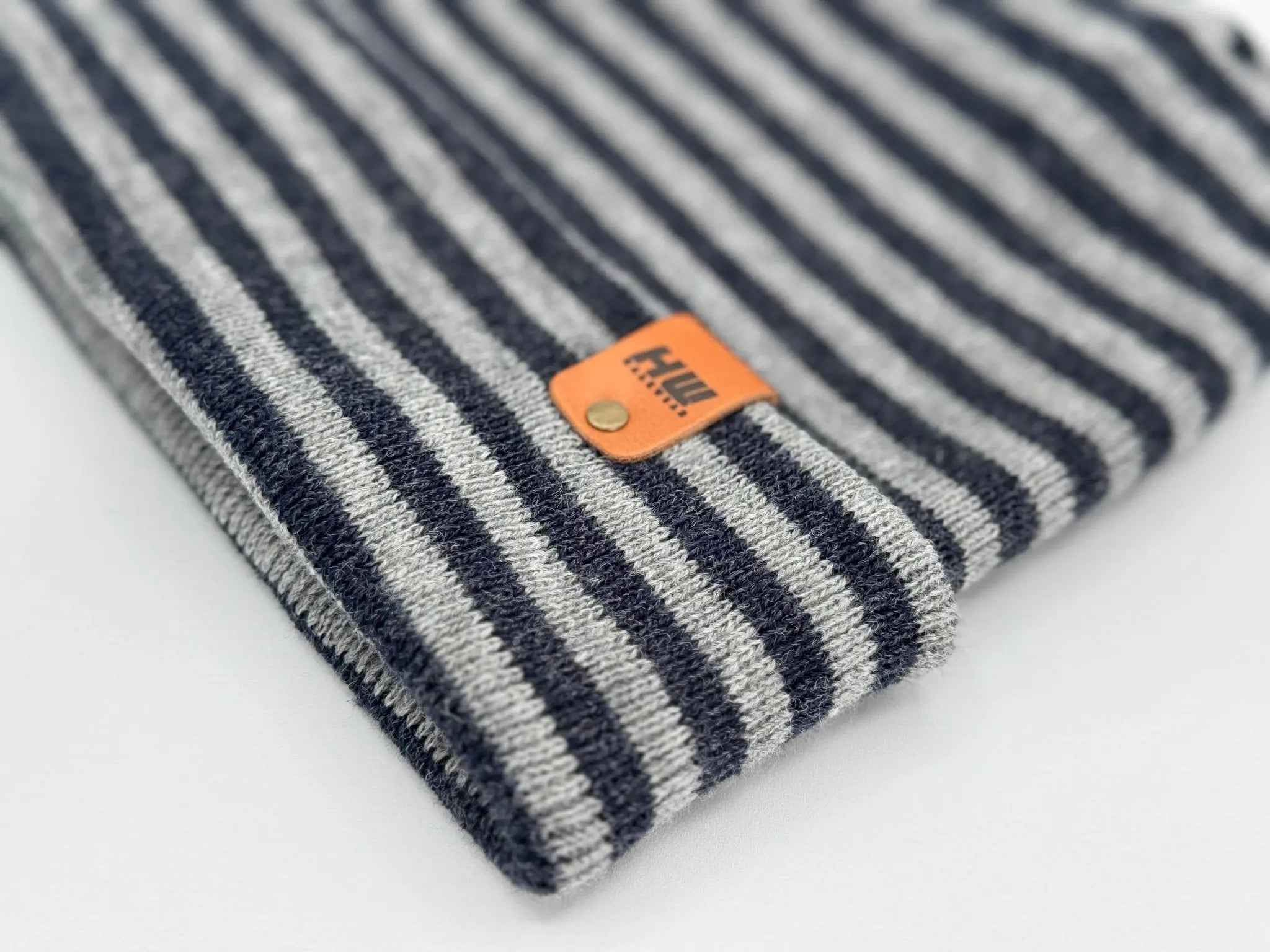 HAAKWEAR H Stitch RORO Cuffed Beanie (Patented Design) Gray / Denim, Made in USA - Smile, Earn, Grow