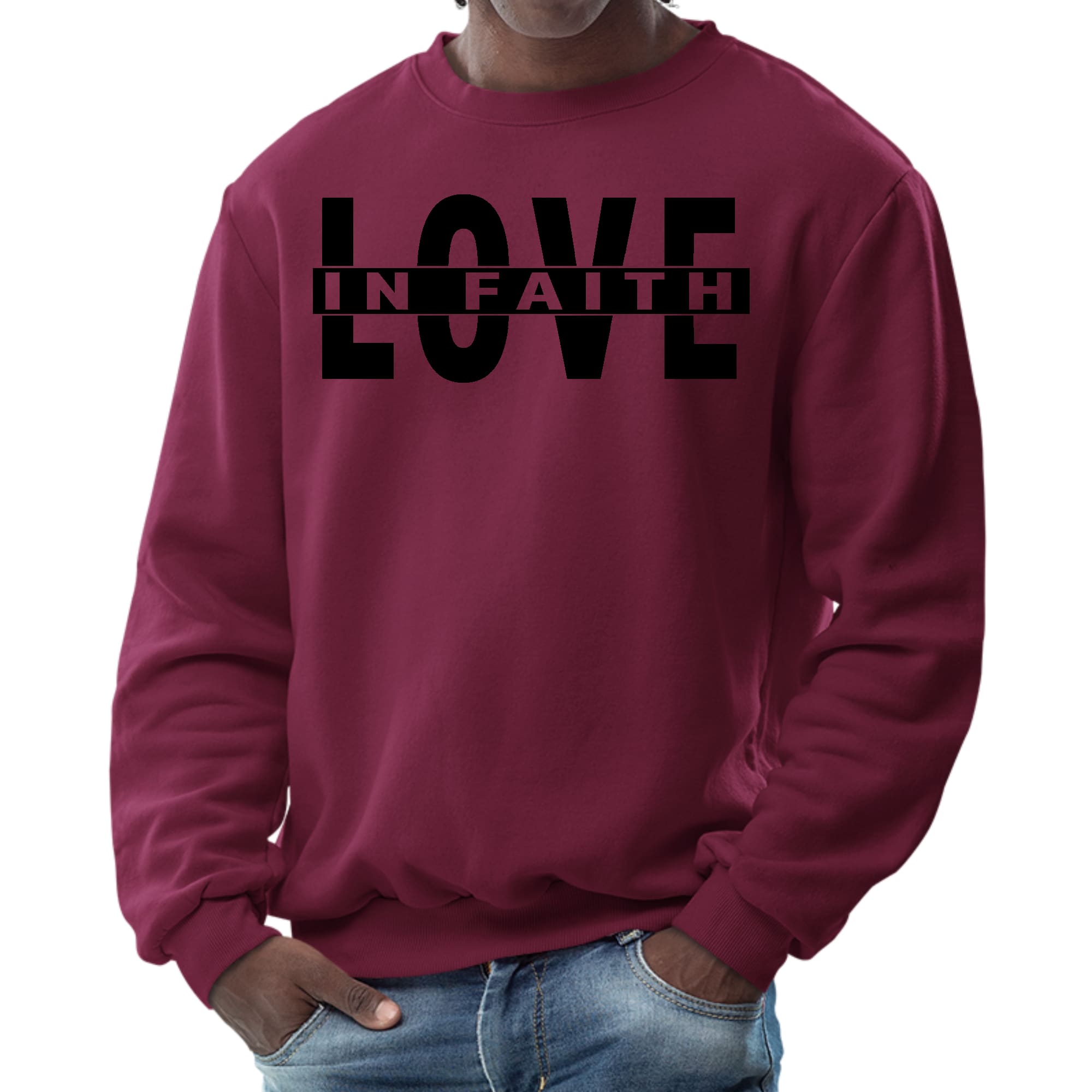 Mens Graphic Sweatshirt - Love in Faith Black Illustration - Smile, Earn, Grow