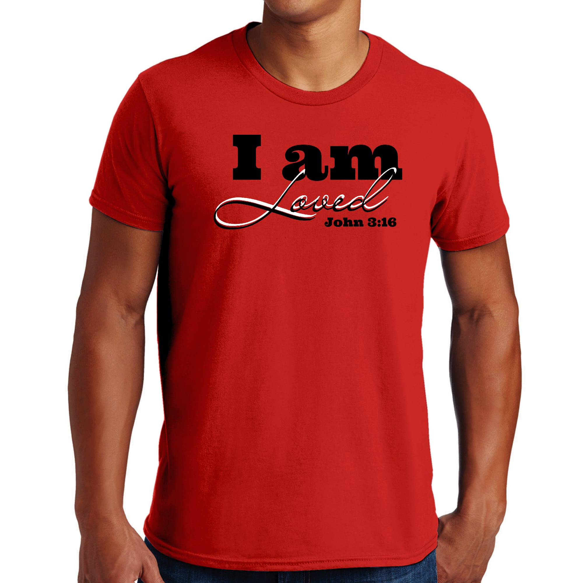 Mens Graphic T-shirt i am Loved - John 3:16 Black Illustration - Smile, Earn, Grow