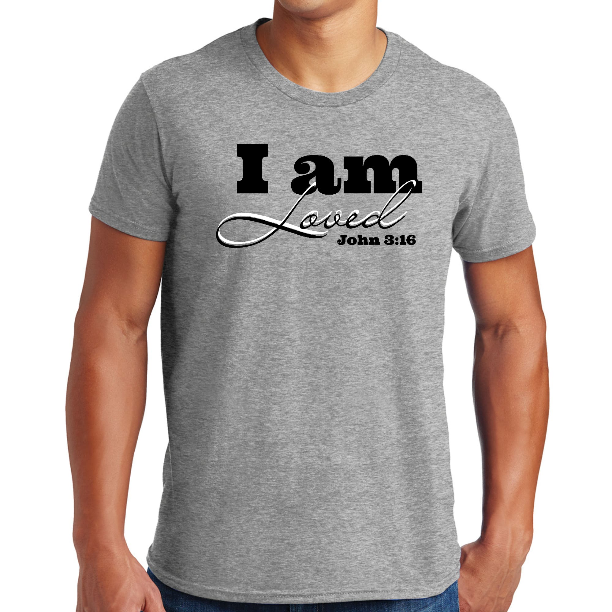 Mens Graphic T-shirt i am Loved - John 3:16 Black Illustration - Smile, Earn, Grow