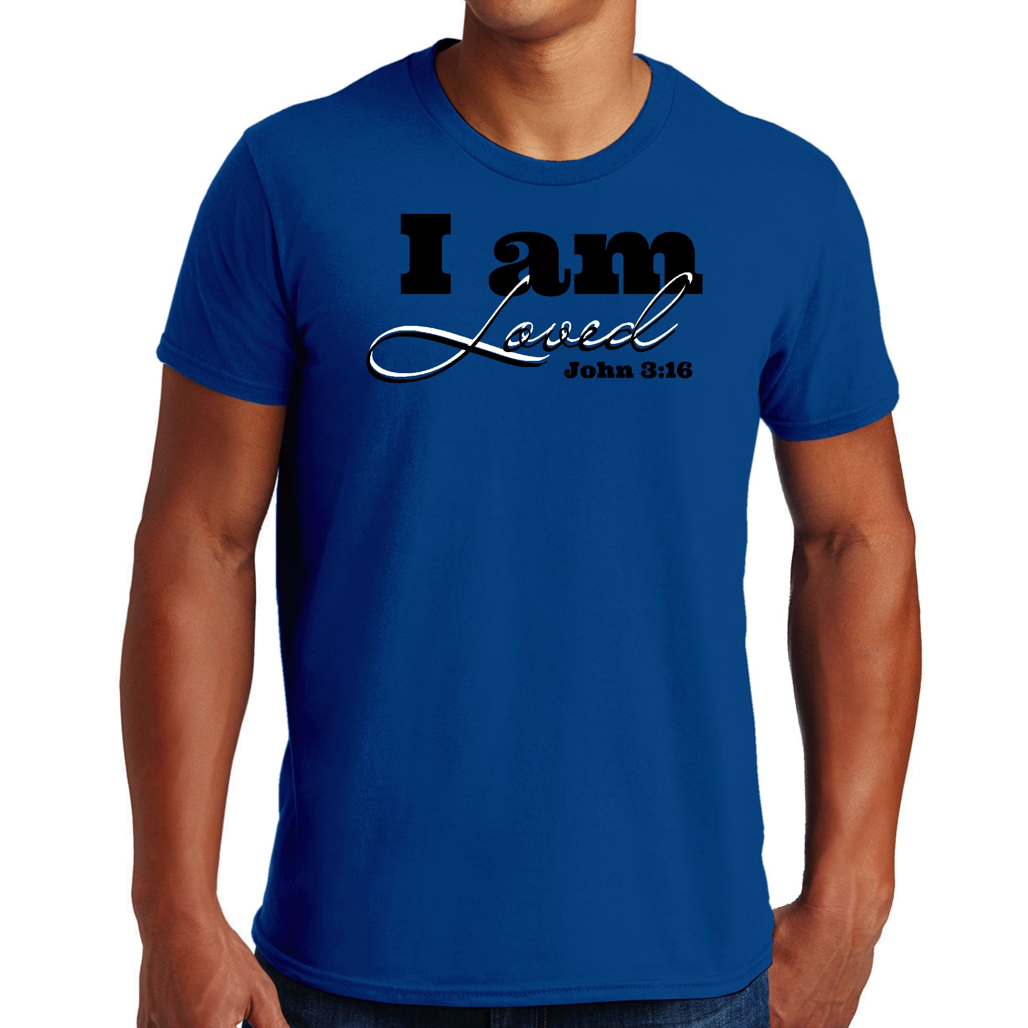 Mens Graphic T-shirt i am Loved - John 3:16 Black Illustration - Smile, Earn, Grow