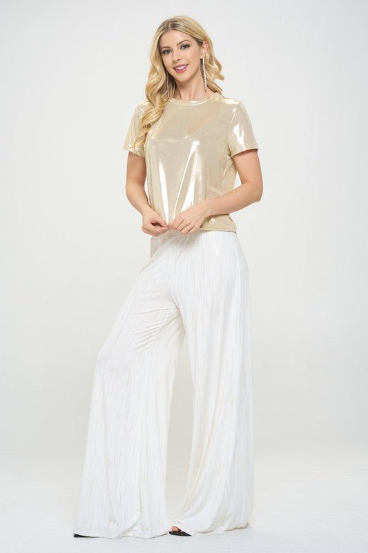 Metallic Short Sleeve Top - Smile, Earn, Grow