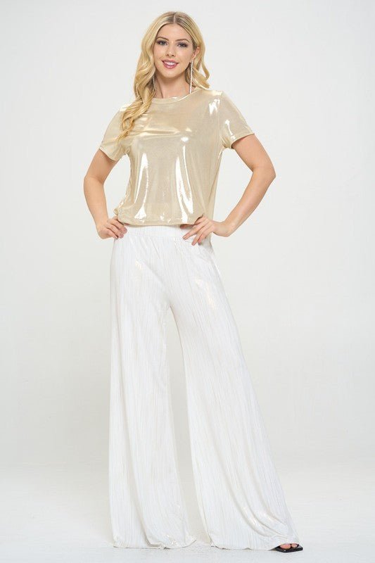 Metallic Short Sleeve Top - Smile, Earn, Grow