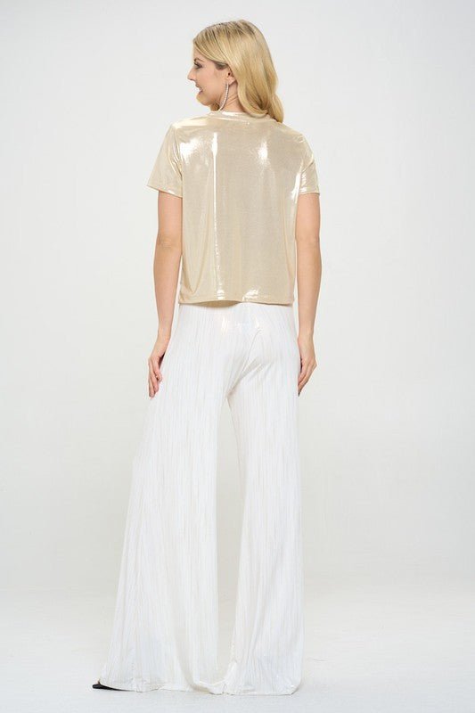 Metallic Short Sleeve Top - Smile, Earn, Grow