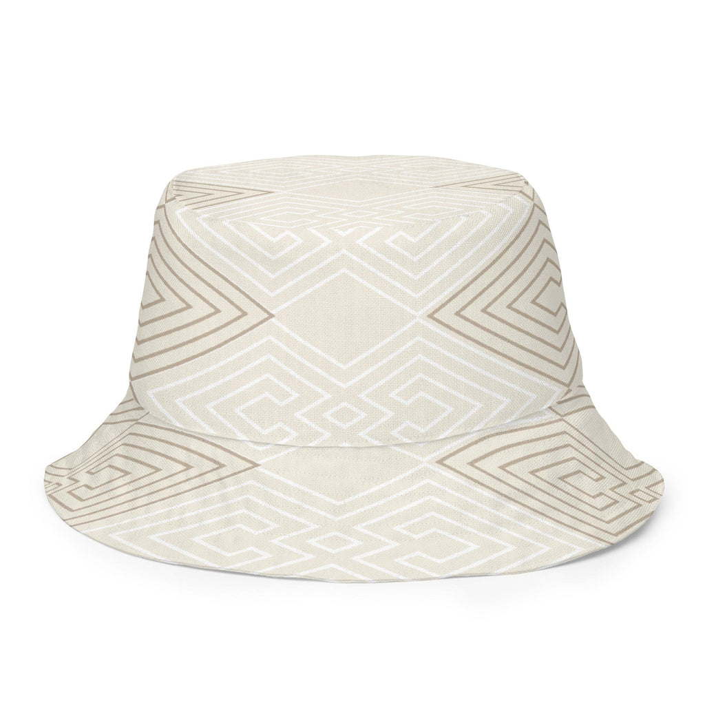 Reversible Bucket Hat Beige Brown Aztec Geometric Lines - Smile, Earn, Grow