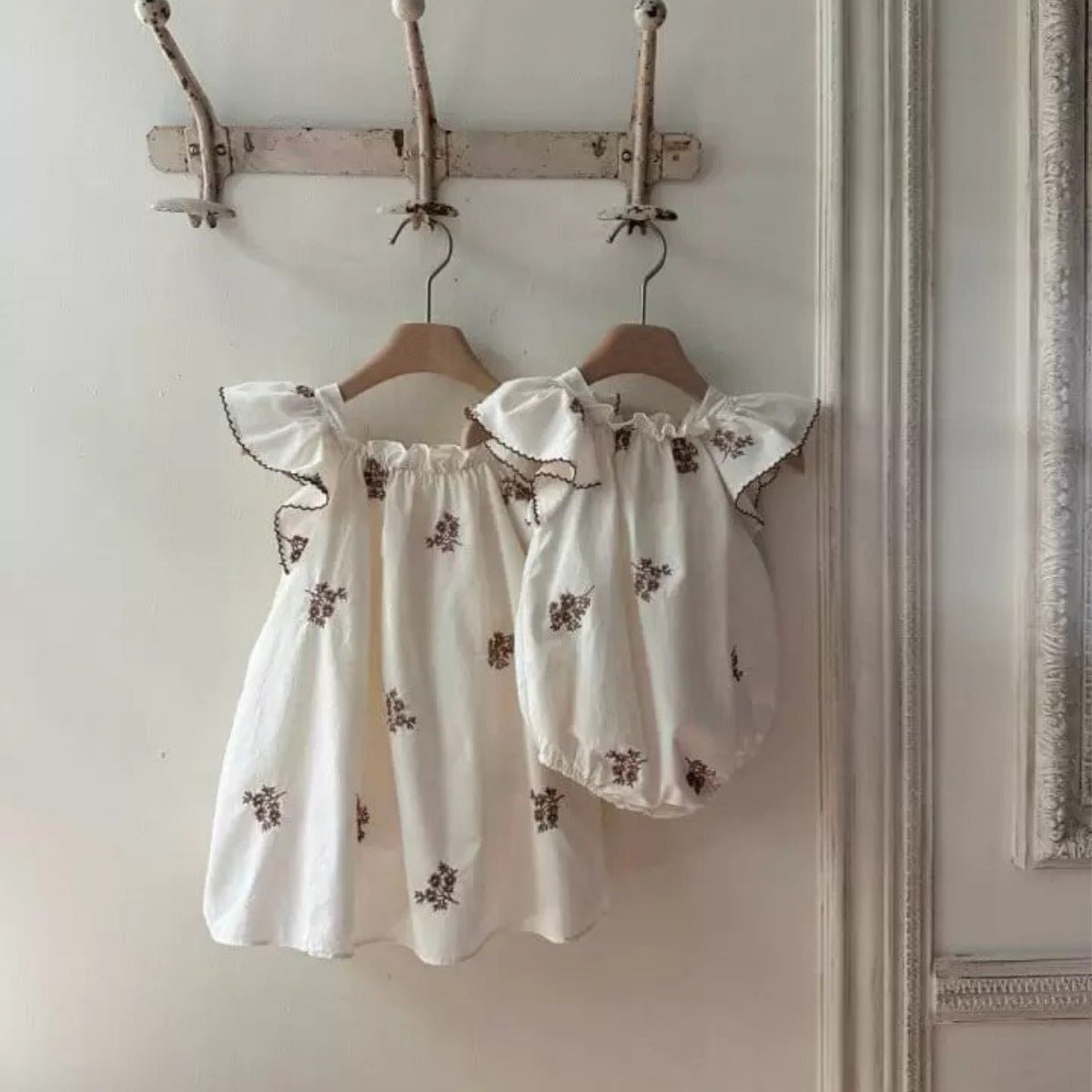 Summer Hot Selling Baby Kids Girls Fly Sleeves Flowers Pattern Embroidered Princess Onesies - Smile, Earn, Grow